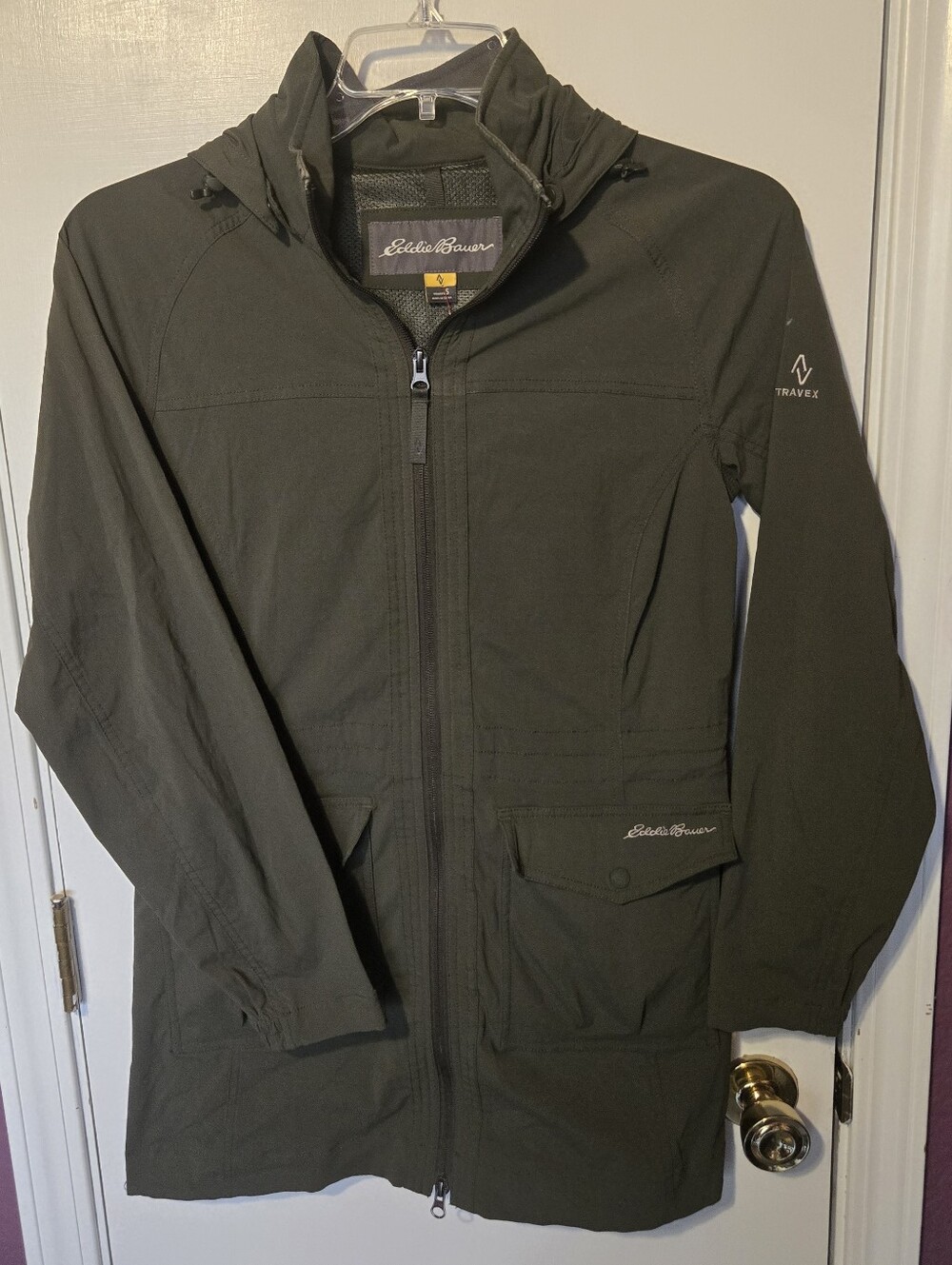 Olive Green Small  Eddie Bauer Travex lightweight hooded utility jacket